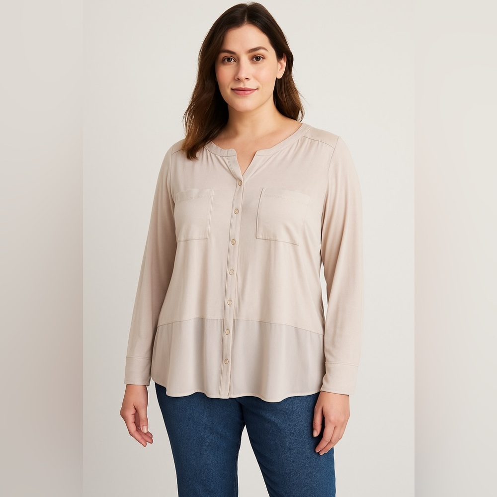 Ann Taylor Light Beige Button-Down Shirt